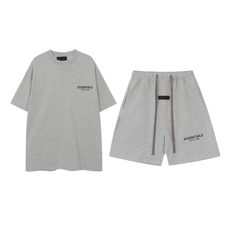 FOG de doble línea ESSENTIALS letras de silicona estéreo flocado de manga corta pantalones cortos deportivos casuales de la calle para hombres y mujeres de moda