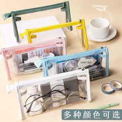 Transparent pencil bag for the beginning of school season, primary school students ins high-looking pencil bag PVC large-capacity cosmetics storage bag wholesale