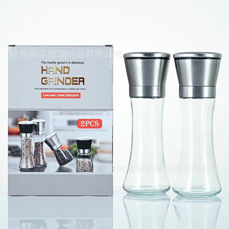Venta al por mayor manual japonés hogar de acero inoxidable molinillo de pimienta vidrio suministros de cocina artefacto tanque de condimento portátil