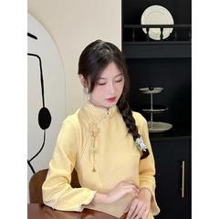 改良旗袍黄色2025新款少女日常显白新中式连衣裙复古日常倒大袖秋