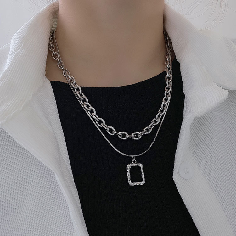 Hip-hop Streetwear Geometric Stainless Steel Titanium Steel Polishing Layered Necklaces Sweater Chain display picture 3