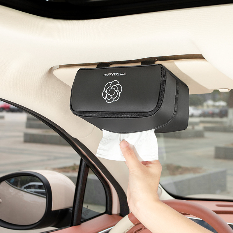 Shāncháhuā Creative Car Tissue Box INS Camellia Simple Leather Car Interior (Car tissue box/set) - camellia-tissue-box