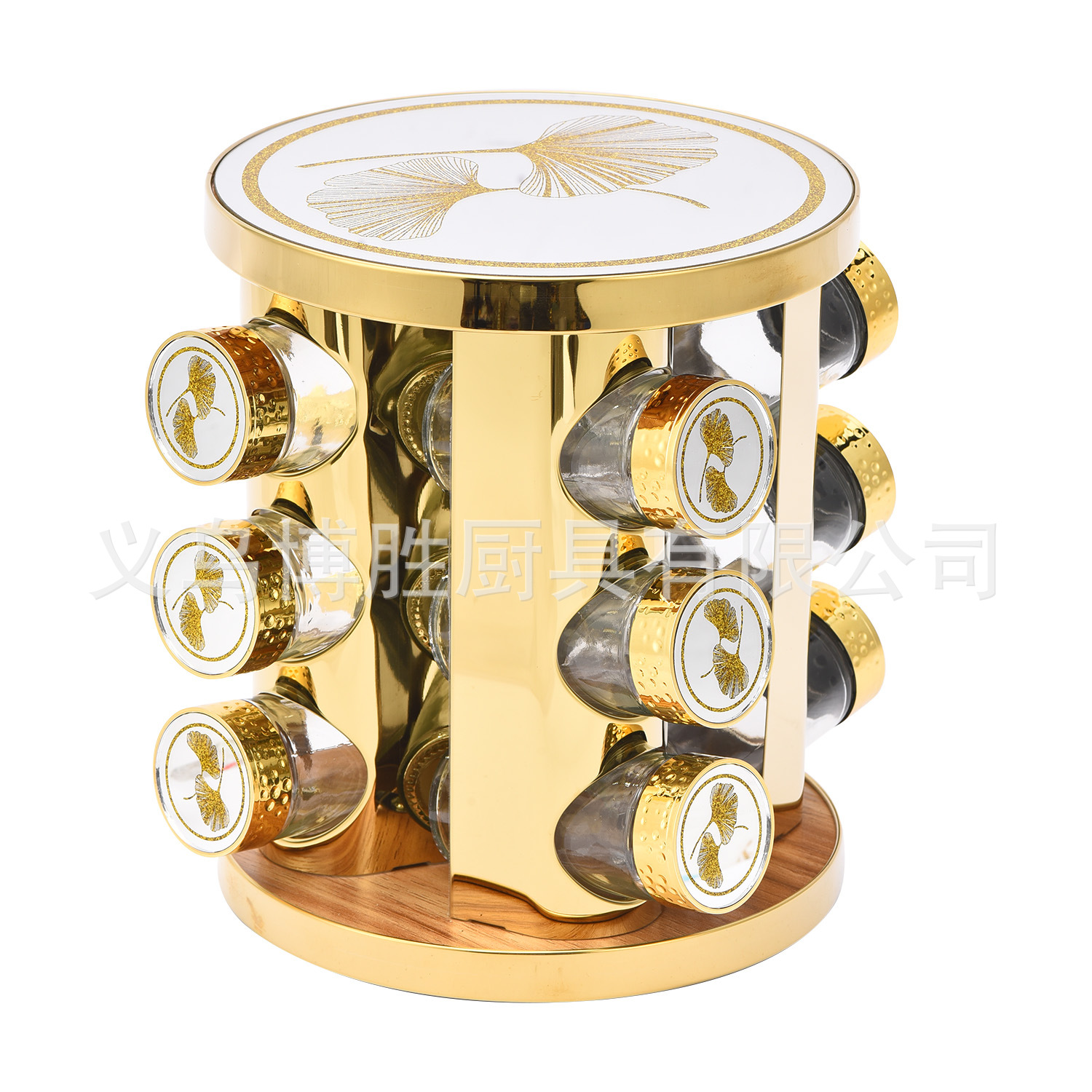 Nuevo juego de especieros giratorios para cocina con diseño de mármol blanco y negro y hoja de arce.