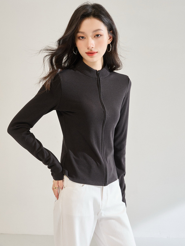 25秋冬新款修身显瘦实穿小立领拉链基础慵懒针织开衫外套女18974|undefined