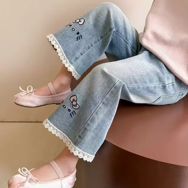 Girls' Jeans Spring and Autumn 2025 New Versatile Fashionable Bell-Bottom Pants for Children, Baby Girls' Spring Casual Pants