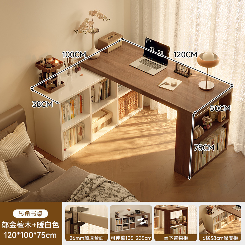 Escritorio de esquina de madera sólida, comedor de dos en uno, escritorio de estudio doméstico para adultos, estante, escritorio de computadora en forma de L medieval