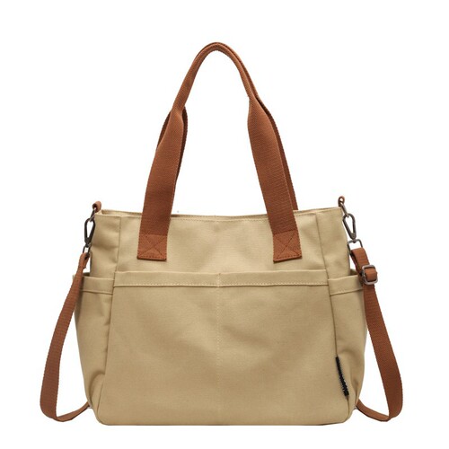Original multi-pocket commuting bag, thick canvas tote, versatile, literary, student, large capacity, single-shoulder crossbody canvas bag