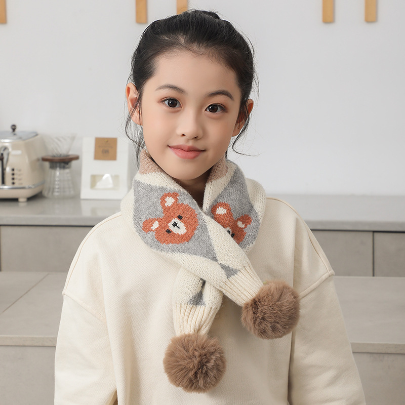 Kinder Strickschal Mit Bären- Und Hasenmotiv Für Mädchen_voghion.com