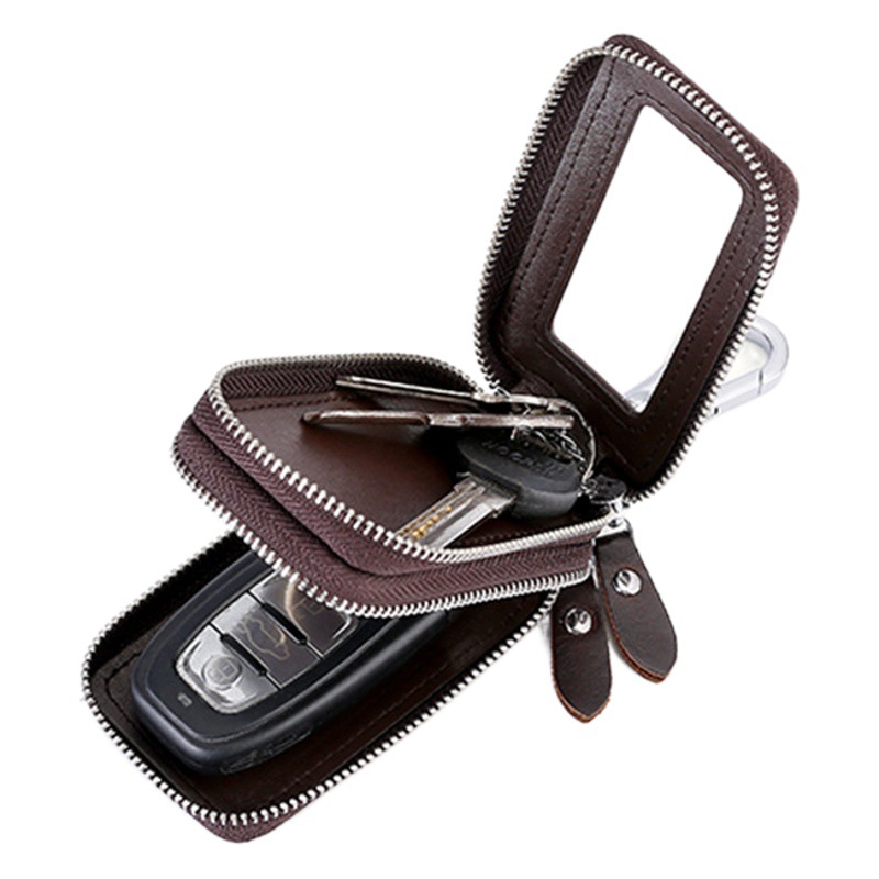 Amazon Explosive Genuine Leather Key Bag European and American Retro Oil Wax Leather Double Layer Car Lock Key Bag Multifunctional Keychain