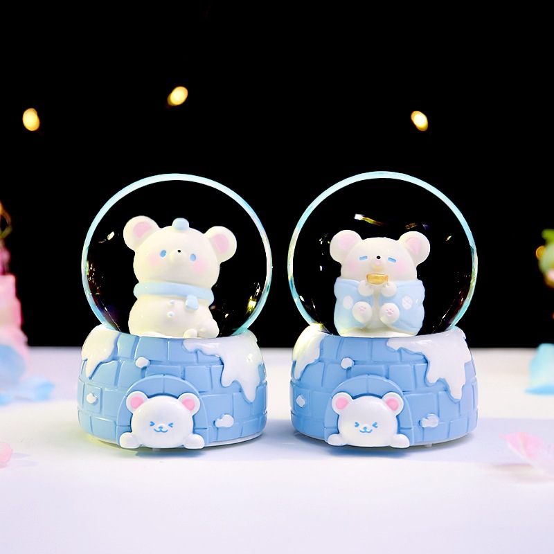 Dibujos Animados lindo Oso de invierno mini bola cristal del agua para niños regalo cumpleaños escritorio decoraciones al por mayor