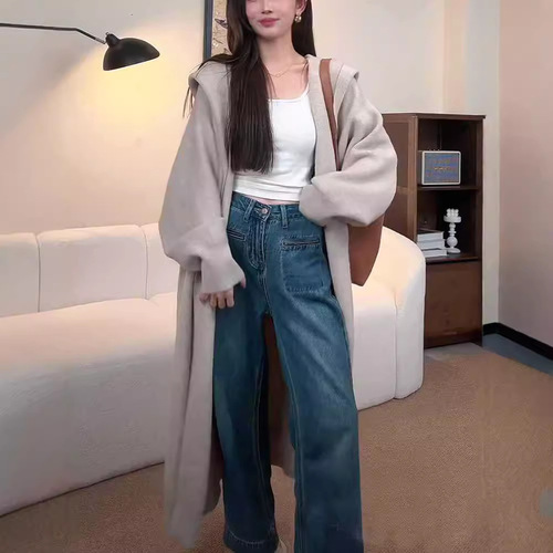 KANING Loose Hooded Long Knit Cardigan for Women 2025 Autumn Women's Knee-Length Sweater Coat for Women