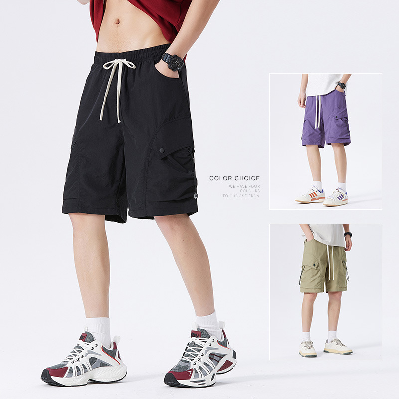 American-Style Cargo Shorts for Men, Summer Men's Sports Casual Mid-Length Shorts, Men's Ice Silk Quick-Dry Loose Five-Point Pants Trendy