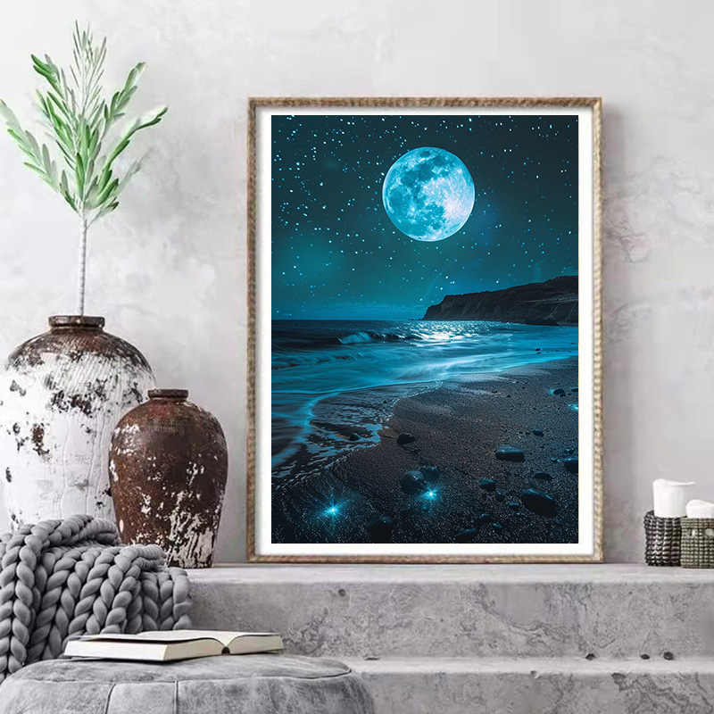 Pintura de diamante de luna transfronteriza, pintura de diamante redonda, pintura de diamante de sala de estar, pintura de diamante DIY, certificación transfronteriza 20X20.