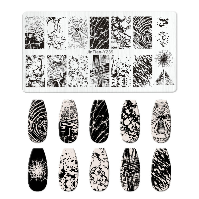 跨境美甲印花板格纹豹纹牛仔纹Nailplate不锈钢指甲复古模板转印|undefined