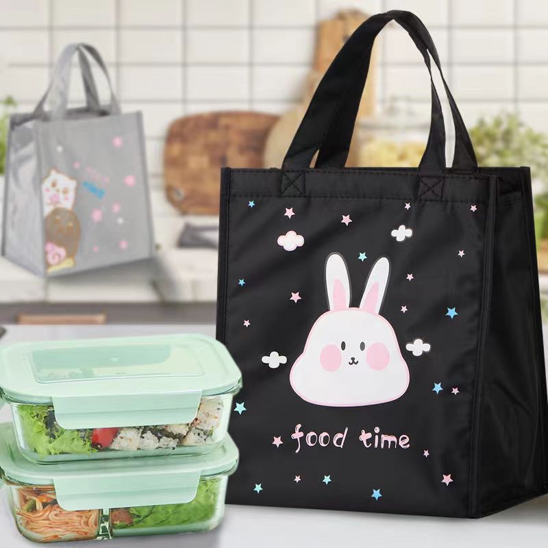 新卡通饭盒袋铝箔加厚午餐便当包帆布手提保温袋上班带饭手拎饭盒