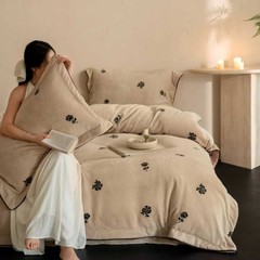 冬季床品韩系ins风牛奶绒四件套保暖加厚轻奢复古被套床单高克重