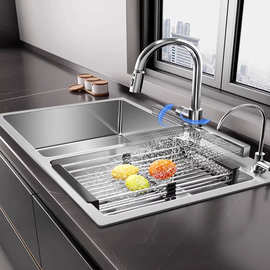 不锈钢厨房水槽大双槽手工加厚台下盆洗菜盆洗碗池洗手池套装304