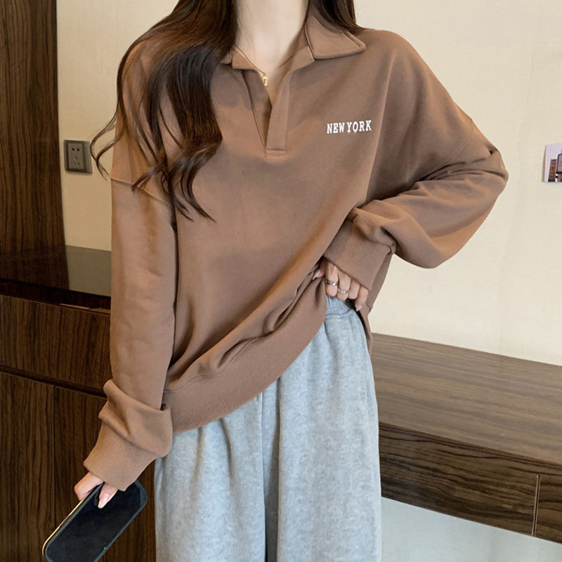 Estilo americano retro POLO collar suéter de manga larga para mujer primavera y otoño Delgado 2022 Nuevo estilo coreano suelto abrigo superior a juego image 3
