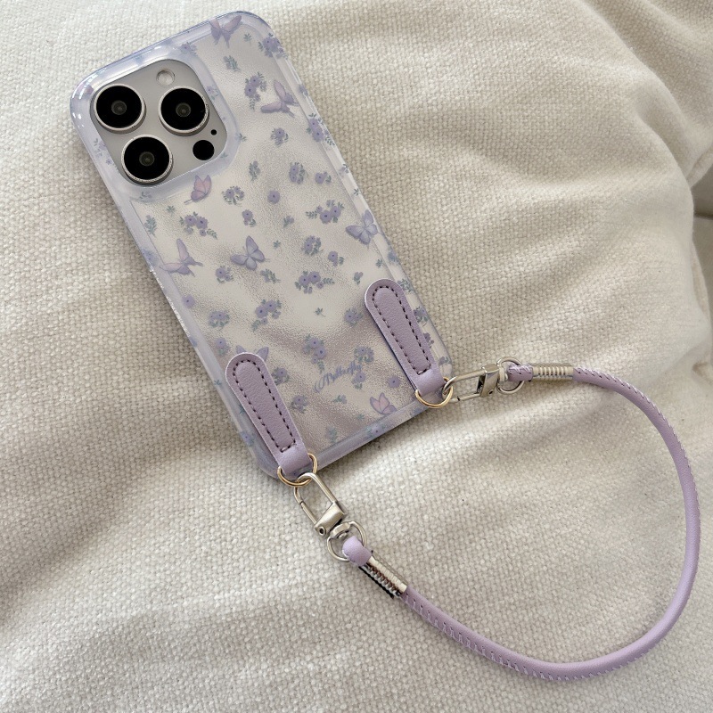 Pequeña flor floral púrpura suave coreana fresca para Apple 14/15 funda para teléfono móvil de nicho 16promax mujer 13p