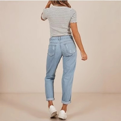 クロスボーダーヨーロッパとアメリカのAmazon Wishファッションリップドストレートジーンズ女性用|undefined