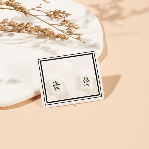 Ceramic jewelry new product mahjong earrings student girl ear jewelry ear piercing original simple simple internet celebrity live broadcast supply small and fresh