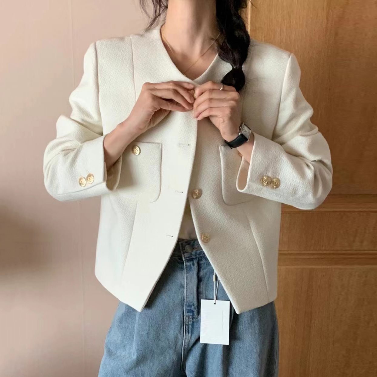 2025 New Autumn Korean Chic Small Fragrance Single-Breasted Tweed Jacket Women's Loose Casual Top 87867