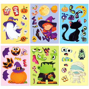 Big Sale of 6 Pieces/Set of Halloween Puzzle Stickers, Cute Little Ghost Stickers, Face-Changing Stickers, Amazon Cross-Border Halloween Puzzles