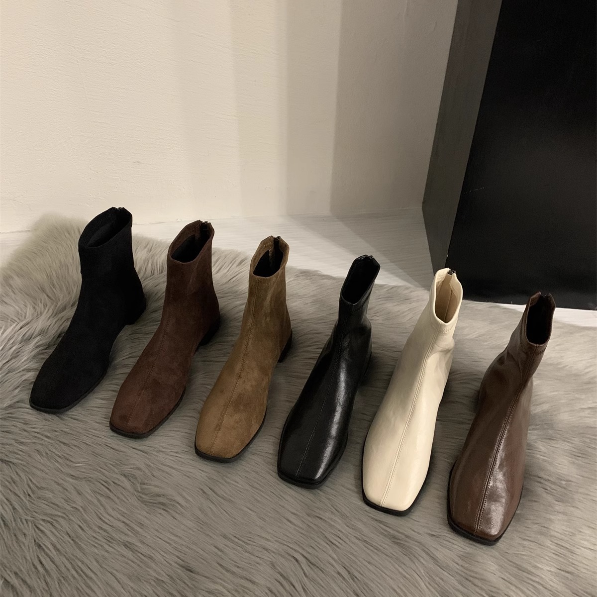 Minimalist Women's Soft Leather Square Toe Low Heel Knee Boots_voghion.com
