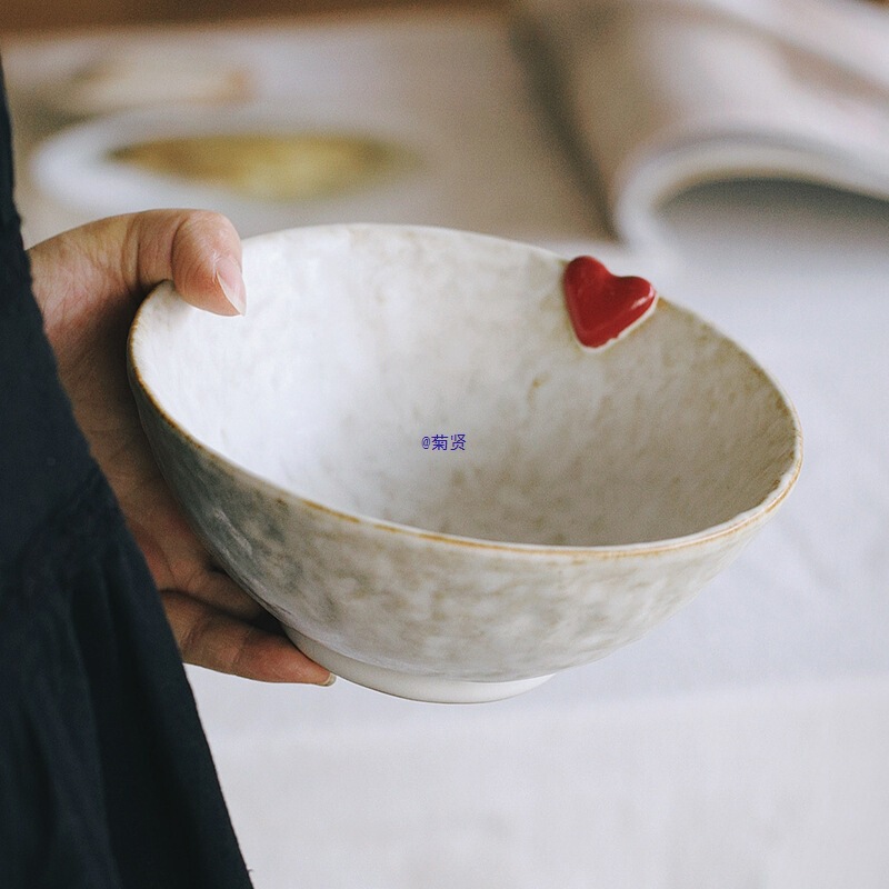 Tall 6inch Bowl Relief Cute Kiln-Glazed Stoneware Personalized Cute Couple Tableware Practical Gift