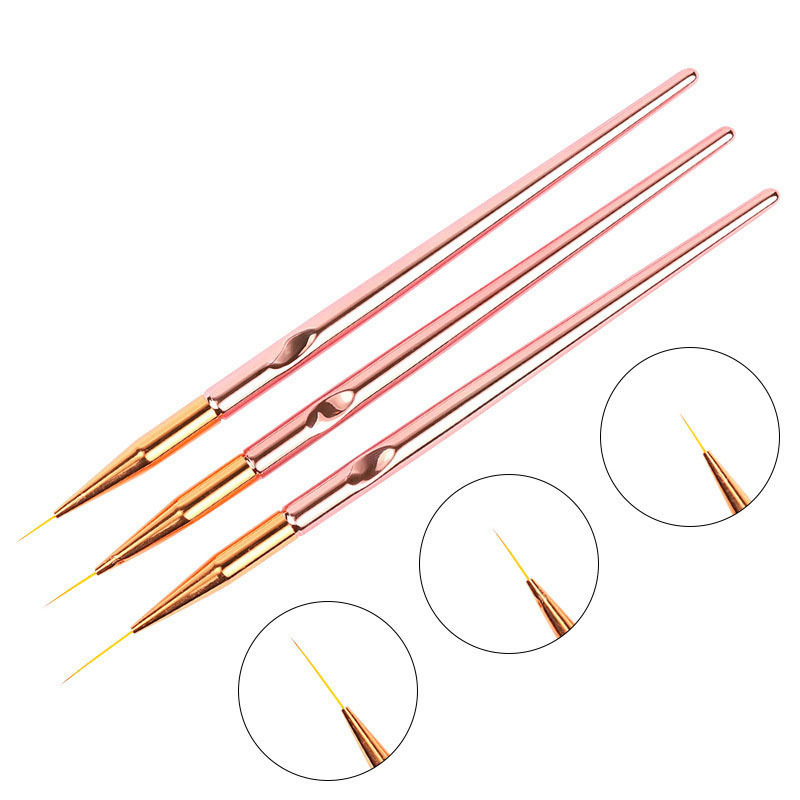 Rose gold electroplating magic color Rod aluminum tube painting pen nail drawing pen hook flower pen nail art pen suit beginner