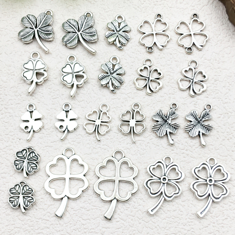 1 new style ancient silver alloy multi-simulation hollow four-leaf clover pendant pendant diy handmade homemade jewelry accessories