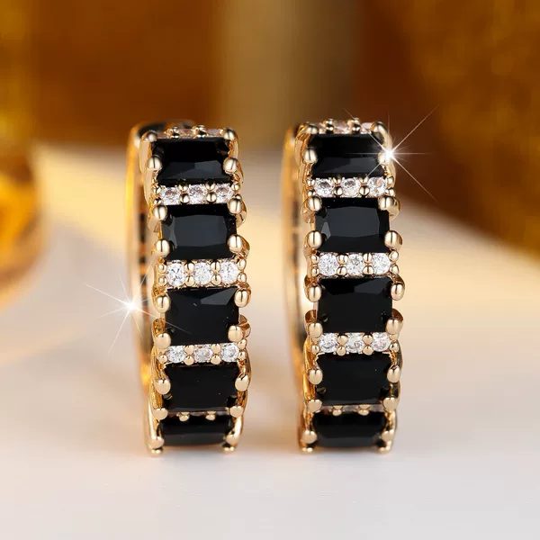 European and American Style Square Black Zircon Earrings, Light Luxury Full Diamond Contrasting Color Earrings, Versatile Women's Commuter Earrings Wholesale