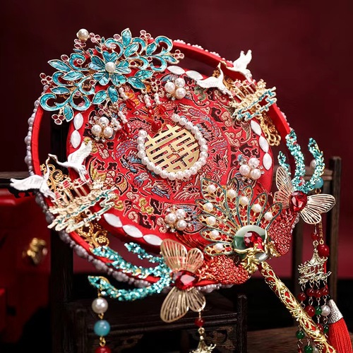 Bridal round fan, ancient style Xiuhe round fan, wedding finished round fan, DIY Xiuhe fan wholesale