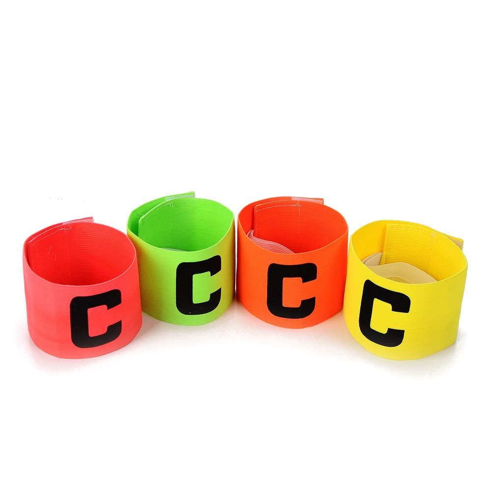 Adult elastic adhesive arm badge with football team sleeve patch, elastic band reinforced wrap-style C-shaped badge