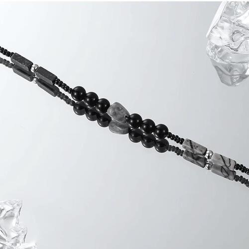 New Chinese original design natural stone splicing black beaded necklace boys trendy cool niche personality anti-fading