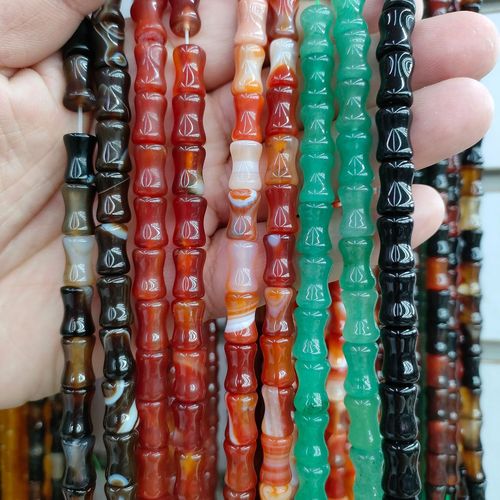 8mm x 12mm Bamboo-Style Loose Beads, Natural Green Dongling Agate, Bamboo Design DIY Jewelry Accessories—Perfect for Bracelets & Necklaces, Featuring Jade-Like Gemstone Beads