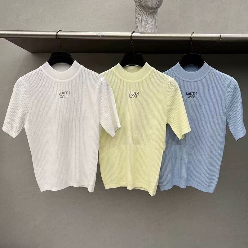 Korean Style Golf Clothing for Women, Sports Golf and Baseball Knit Short-Sleeve Elastic Casual Slim-Fit Top