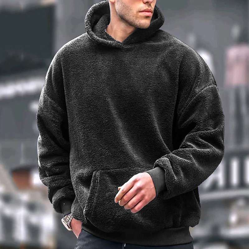 2025 Foreign Trade Men's Youth Hooded Sweatshirt Lamb Wool Winter Pullover Hoodie New Warm Product