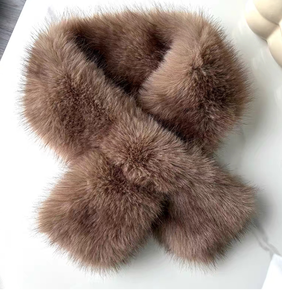 Bufanda Cruzada de Piel Sintética de Zorro de Peluche Térmica y Cortavientos para Invierno