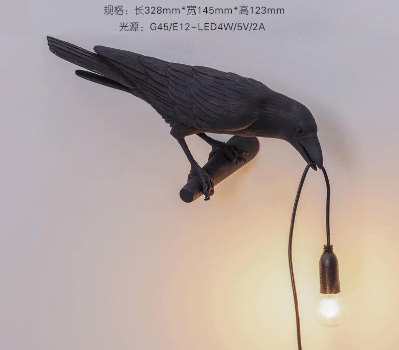 Lámpara de pared de resina de pájaros transfronterizos nórdico minimalista creativo dormitorio animal decoración decoración de lámpara de noche