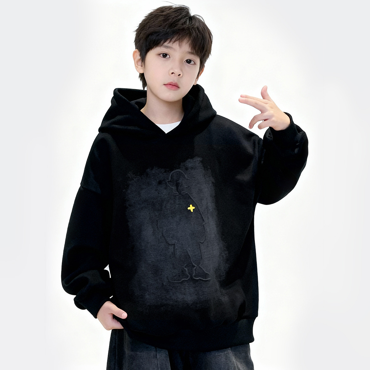 Trui met capuchon voor jongens, maat M/L, pullover met losse pasvorm, trendy en coole stijl voor de herfst en lente, peuterkleding voor jongens (3-7 jaar)_voghion.com