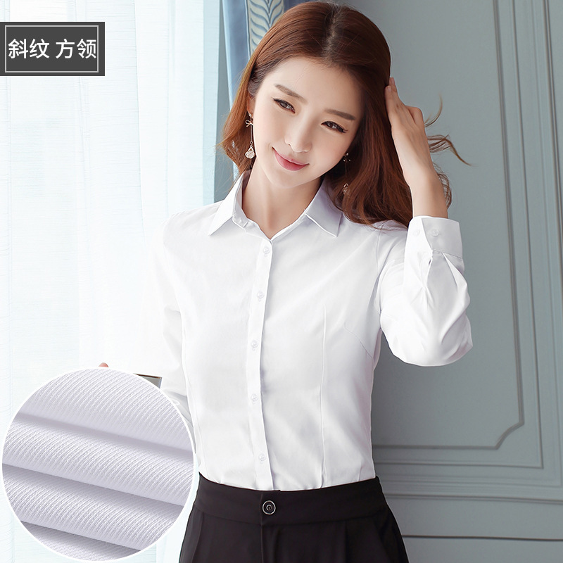 春秋白衬衫女长袖韩版衬衣正装职业套装工装学生气质短袖|undefined