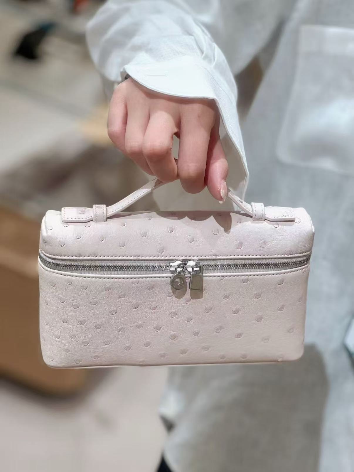 L19 Ostrich Pattern Silver Buckle Gold Buckle Lunch Box Bag Genuine Leather Women's Bag High-End Handbag Box Bag Single Shoulder Crossbody Bag