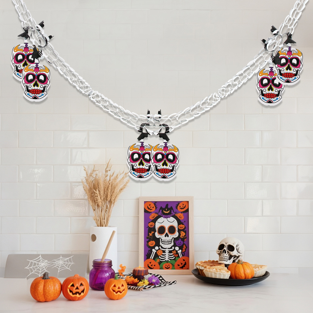 Amazon Día de los Muertos decoraciones colgante hueco dibujo flor mexicano fiesta de carnaval diseño calavera panal dibujo bandera