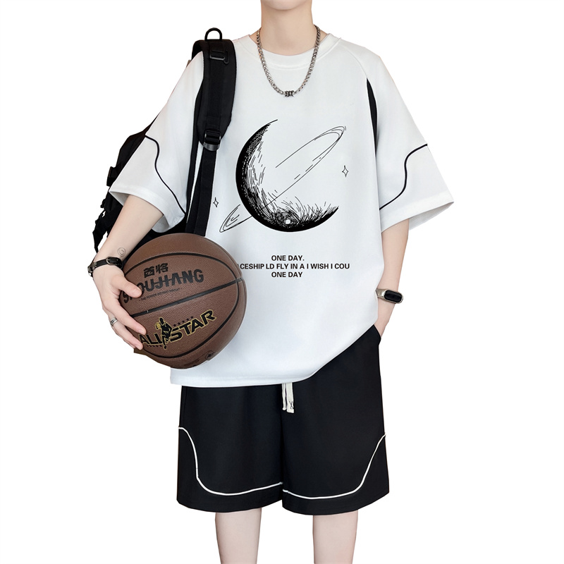 Teenagers Short-Sleeved Shorts Suit Boys High School Junior High School Students Ice Silk T-Shirt Teenagers and Older Children Casual Sports Clothes