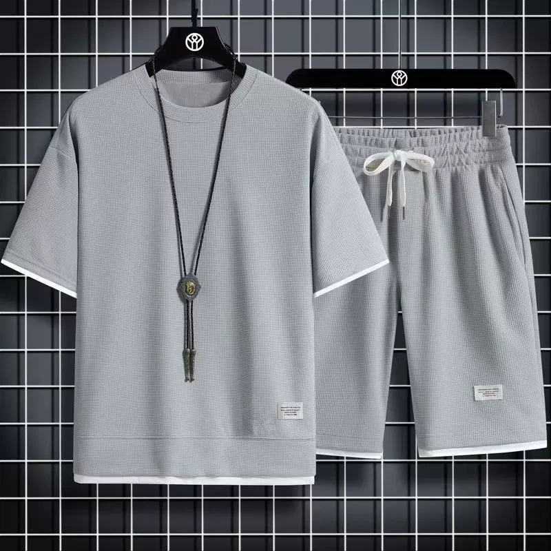 Летний спортивный костюм, oversize футболка с коротким рукавом корейского стиля и шорты, многоцветный, легкая повседневная
