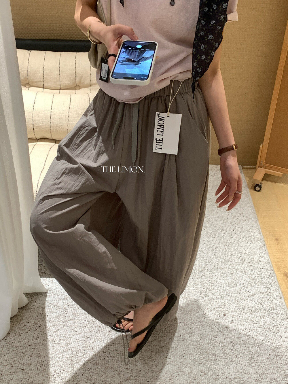 Quần culottes nữ ống rộng cạp cao rút dây, phong cách thể thao, mùa hè 2026 — Xanh lá cây nhạtcolor, xám đậm, màu đen, màu trắng chi tiết 22