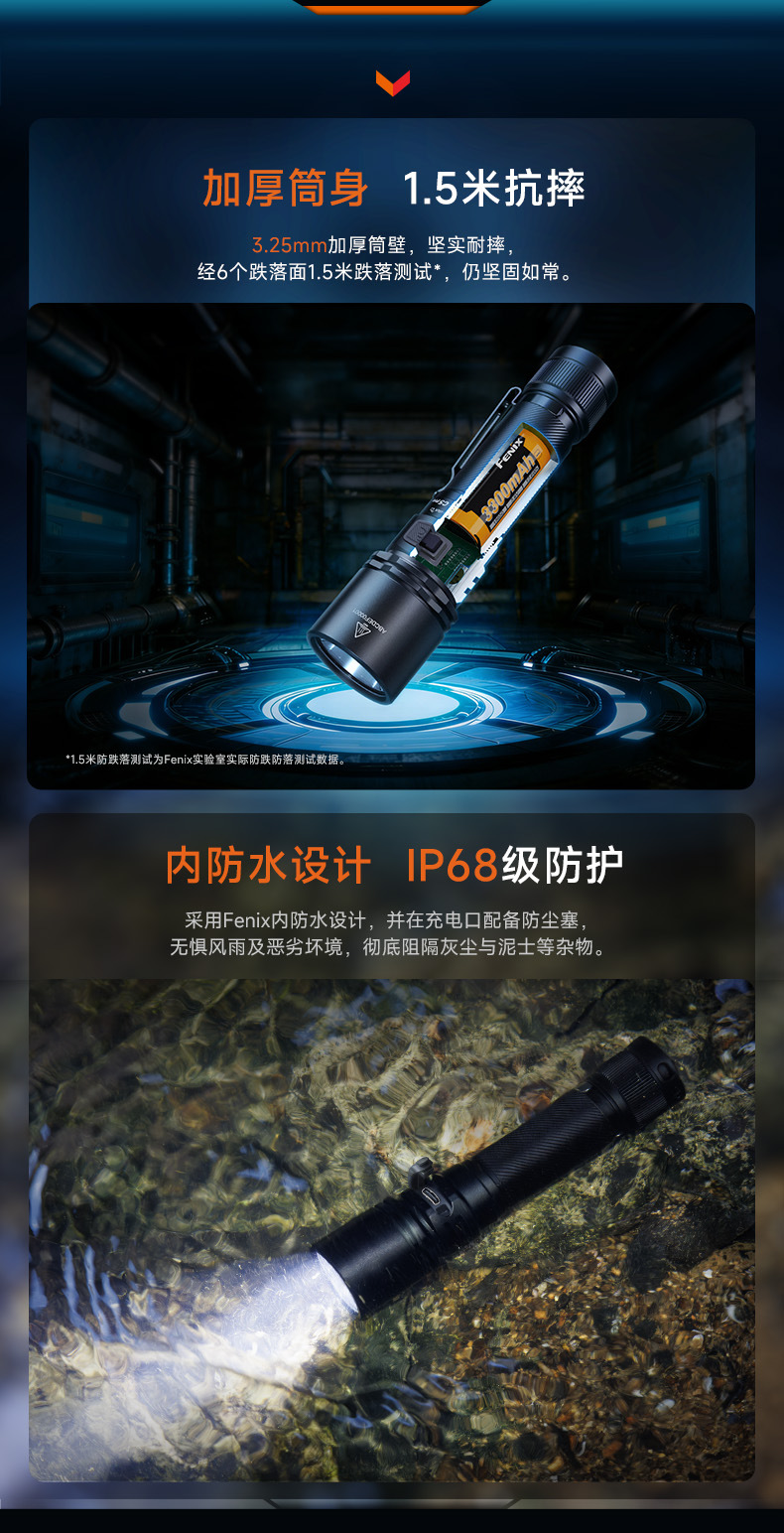 FENIX C5 PRO high-brightness, long-range, outdoor LED flashlight with a waterproof design and magnetic tail for easy attachment
