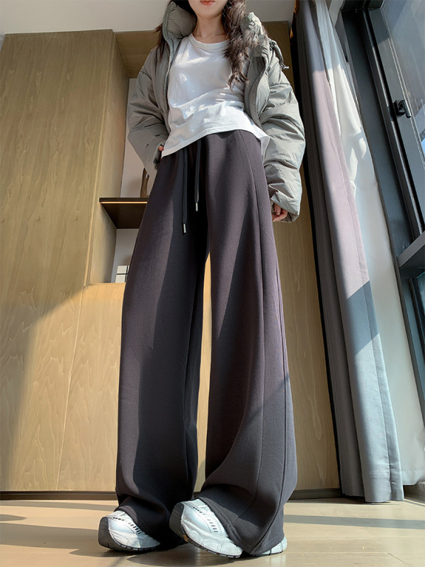lulu同款白灰色运动裤女2025春夏窄版阔腿裤显瘦休闲宽松卫裤|undefined