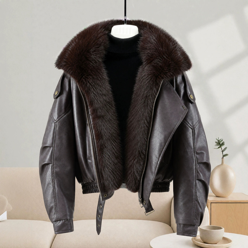 New cross-border large fur collar workwear cotton jacket for women, 2026 winter, European and American design, thickened and warm cotton coat New cross-border large fur collar workwear cotton jacket for women, 2026 winter, European and American design, thickened and warm cotton coat